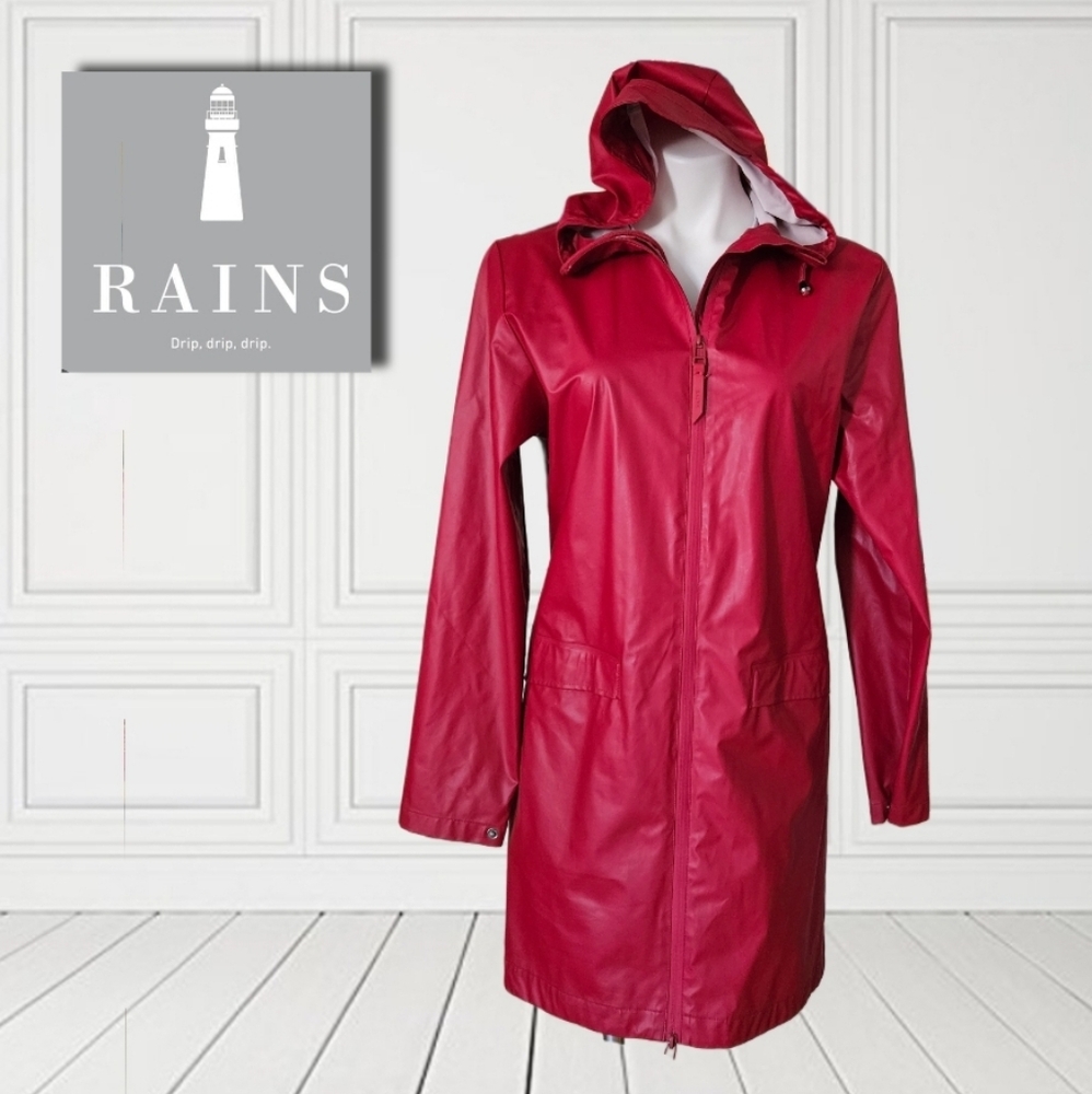Rains Women's Red Hooded Waterproof Jacket